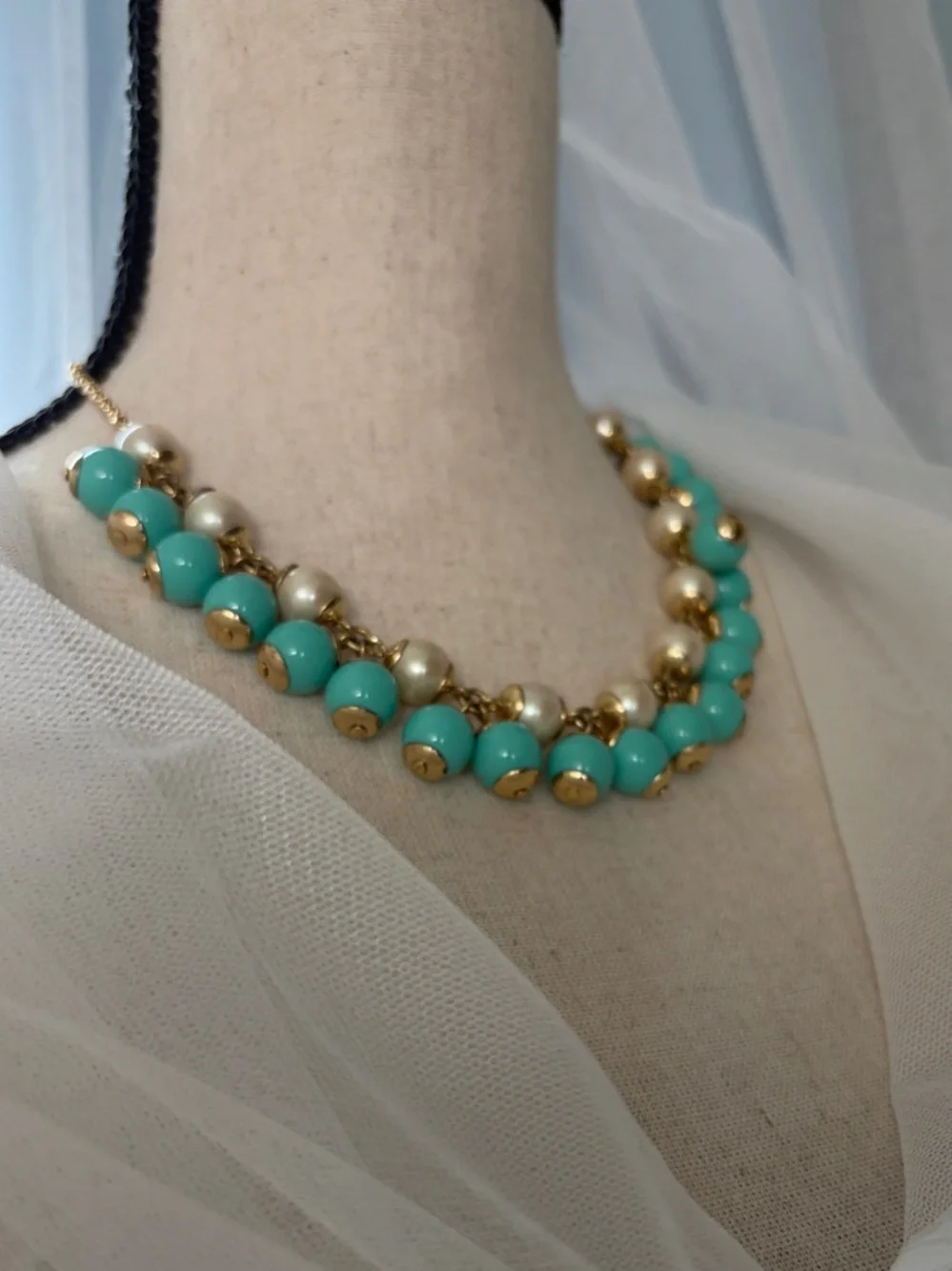 J. Crew Turquoise and Pearl Cluster Necklace